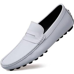 Herenloafers Veganistisch leer Penny Driving Style Loafer Lichtgewicht platte hak Comfortabele mode-instapper (Color : White, Size : 41 EU)