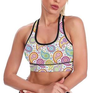 Kleurrijke Paisley Patroon Ademend Sport Bras Voor Vrouwen Draadloze Workout Yoga Vest Ondergoed Racerback Crop Tank Top S