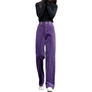 Sawmew Dames Corduroy Broek, Effen Broek, Retro Rechte Broek, Modieuze Hoge Taille Katoenen Broek, Comfortabele Casual Broek (Color : Purple, Size : L)