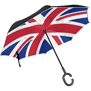 RXYY Winddicht Dubbellaags Vouwen Omgekeerde Paraplu Engeland UK Britse Vlag Waterdichte Reverse Paraplu voor Regenbescherming Auto Reizen Outdoor Mannen Vrouwen