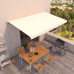 Rantry Handmatig intrekbaar zonnezeil, 500 x 300 cm, crème, tuintent voor privacy, luifel voor buiten, balkon en terras