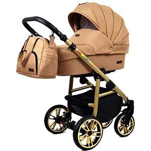 Kinderwagen 3 in 1 complete set met autostoeltje Isofix babybad babydrager Buggy Colorlux Gold van ChillyKids Sand 2in1 zonder autostoel
