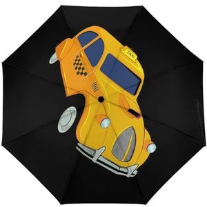Cartoon Taxi Mode Paraplu Voor Regen Compact Tri-Fold Reverse Folding Winddicht Reizen Paraplu Automatische