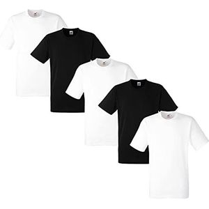 Fruit of the Loom T-shirt voor heren, 5-pack, zwaar katoen, M L XL XXL 3XL, diverse kleurensets, 3 wit/2 zwart, M