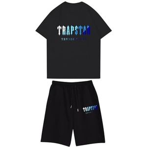 Trapstar kinder T-shirt met korte mouwen herensportpak,2-delige joggingbroek van trapstar-katoen met korte mouwen,100-160,jongen,deerntje,Zomer casual trainingspak(Color:6,Grootte:120(child))