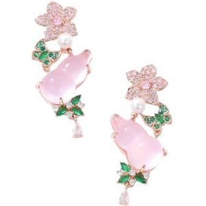 Chinese Lichte Luxe Chalcedoon Kalebas Oorbellen Bloem Vlinder Ontwerp Chinese Stijl High-end Oorbellen(F)