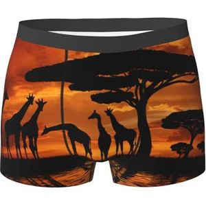 ZJYAGZX Giraffe Under The Tree In Africa Print Boxerslips voor heren - comfortabele ondergoedbroek, ademend vochtafvoerend, Zwart, S