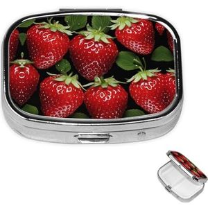 Pillendoosje rechthoekige pillendoos met 3 compartimenten pillen organiseren rode aardbeien pillendoos kleine pillenorganizer waterdicht klein pillendoosje voor op reis pillencontainers voor