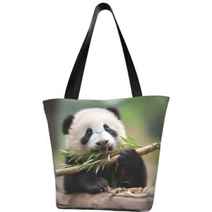 AkosOL Panda Eating Bamboo Classic Printed Design, Lichtgewicht Gewatteerde Handtas met grote capaciteit, Geschikt om te winkelen, Fitness, Modieus en gemakkelijk te matchen met het leven, Zwart, Eén