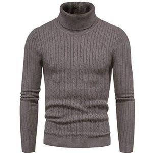 LaoZan Heren Elasticiteit Coltrui Casual Slim Fit Gebreide Jumper Hoge Roll Hals Eenvoudige Trui, Koffie, XL