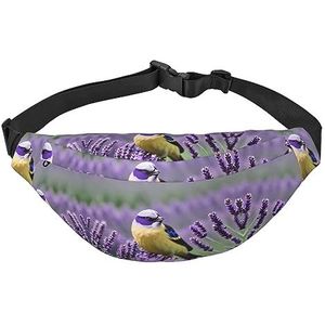 Waterdichte polyester heuptas met - lichtgewicht en duurzame crossbody-tas voor mannen en vrouwen vogel in paarse lavendel bloemen, Vogel in paarse lavendel bloemen bloemen, Eén maat