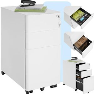 tectake® - Archiefkast op Wielen - Wit - Staal - Afsluitbaar met 2 Lades