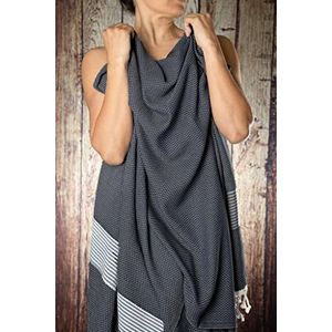 Happy Towels Hamamdoek, badhanddoek, saunahanddoek, extra lang en zacht geweven, 210 cm x 95 cm, 60% Tencel™ lyocell en 40% katoen, fairtrade (zwart en wit, 1)