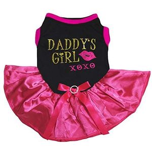 Petitebelle Papa's Meisje Xoxo Katoen Shirt Tutu Puppy Hond Jurk, XXX-Large, Zwart/Heet Roze