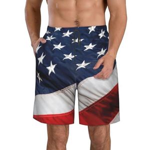 AYYQWE Amerikaanse Vlag Print Gemak Mannen Strand Shorts Lichtgewicht Ademend Zwembroek Casual Wear Reizen, Wit, XL