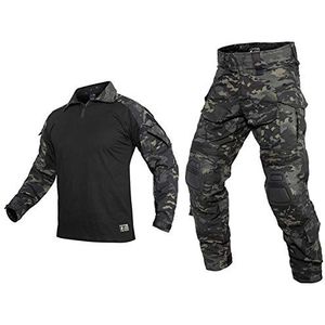THWJSH Militaire Tactical Suit voor heren, heren, heren, met lange mouwen, combat shirt, training, militaire outdoorbroek, combat uniform, voor outdoor training, zwart