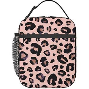 YUNWEIKEJI Luipaard Print Cheetah Roze Lunch Bag, Duurzaam Geïsoleerde Lunch Box Herbruikbare Volwassenen Tote Bag Herbruikbare Koeltas