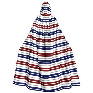 WURTON Rood Blauw Wit Grijs Strepen Hooded Mantel Voor Volwassenen, Carnaval Heks Cosplay Gewaad Kostuum, Carnaval Party Supplies, 190cm