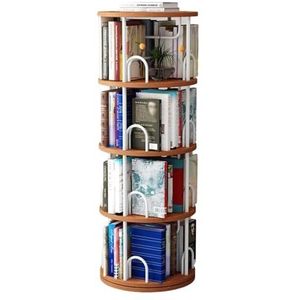 Boekenkast Boekenrek 360 ° Roterende Boekenplank 4 Tier Boekenkast Houten Stalen Boekenplanken Voor Woonkamer Vloerstaande Boekenplank Boekenplank Boekenkasten (Color : White+teak, Size : 45 * 131cm)