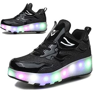 Rolschaatsschoenen met Dubbele Wielen Uniseks LED Lampje voor Kinderen USB Oplaadbaar Intrekbare Lichtgewicht Buitensporten Crosstrainers Sneakers,Black-41EU