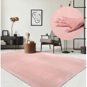 the carpet Relax modern, pluizig, laagpolig tapijt, antislip onderkant, wasbaar tot 30 graden, heerlijk zacht, bontlook, roze, 160 x 230 cm