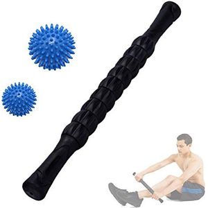 Vandove Spiermassagerol met 2 massageballen, draagbaar accessoire voor lichaamsmassage, voor pijnlijk spierweefsel, diepteontspanning, fysiotherapie (zwart)
