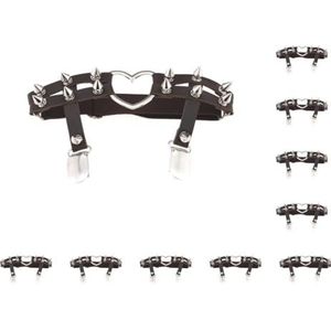10 Set van 1x Vrouwen Lederen Dubbele Riem Hart Kousenband Elastische Klinknagel Stud Been Jarretellegordel Donkere Koffie