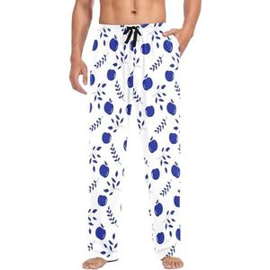 LI ZHI XIN Herenpyjamabroek, lange pyjamabroek, lente, herfst, dunne losse stijl, elastische tailleband met zak, S-XXL fruitbladpatroon, Meerkleurig, S
