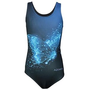 Aquarti Meisjes Badpak met Racerback en Dolfijn Print, Vlinder Blauw/Zwart, 116
