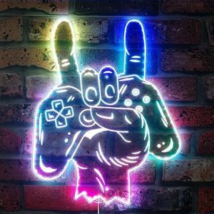 ADVPRO Game Room Gamepad Console Rock n Roll Hand RGB Dynamisch Glam LED-bord - Cut-to-Edge Vorm - Slimme 3D Wanddecoratie - Multicolor Dynamische Verlichting st06s44-fnd-i0030-c