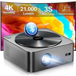 Ultimea Beamer Full HD 1080P Native met Auto Focus en 6D Keystone Correctie, 4K Thuisbioscoop Projector 700 ANSI 21.000 Lumen, 5G WiFi Bluetooth Projector, Outdoor Beamer voor iOS