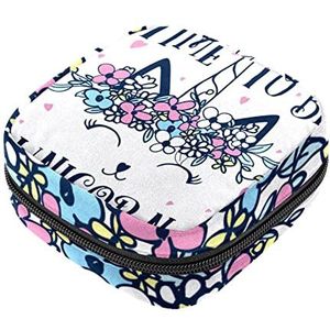 Maandverband Opbergtas, Vrouwelijke Product Pouches Draagbare Periode Kit Tas voor Meisjes Vrouwen Dames Grappige Kat Tijd Om Eenhoorn Bloem, Meerkleurig, 4.7x6.6x6.6 in/12x17x17 cm