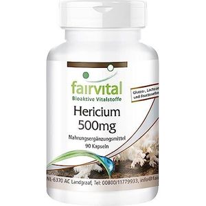 Fairvital | Hericium erinaceus 500mg - HOOG GEDOSEERD - VEGAN - 90 capsules - paddenstoel poeder