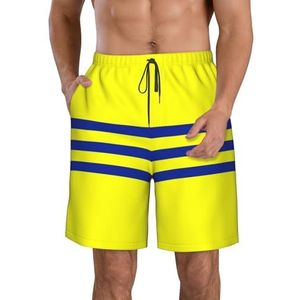PHTZEZFC Gele en blauwe strepen print heren strandshorts zomer shorts met sneldrogende technologie, licht en casual, Wit, S