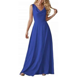 HPPEE WYX503 Damesjurk met ronde hals, mouwloos, elegant, lang, chiffon, gala, avondjurk, Blauw, 36