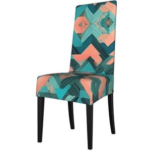 FRESQA Koraal en groenblauw pijlen print elastische eetkamerstoel cover met verwijderbare bescherming, geschikt voor de meeste armleuningen stoelen