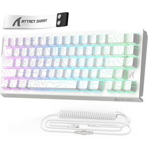 MAMBASNAKE x ATTACK SHARK X68HE Rapid Trigger Magnetic Switch Mechanisch toetsenbord, 0,01 mm verstelbare actuatie Bedraad 60% Gaming toetsenbord met opgerolde kabel, 8KHz, SOCD, RGB(witte contouren)
