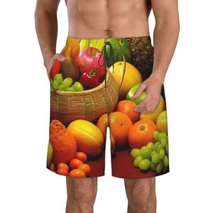 PHTZEZFC Variëteit verse groenten fruit print heren strandshorts zomer shorts met sneldrogende technologie, lichtgewicht en casual, Wit, M