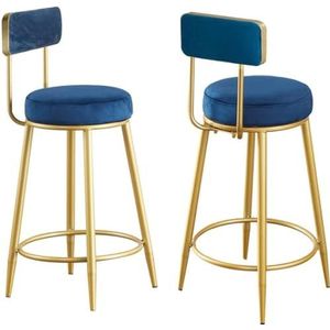 Barkruk Hoge Krukken Barstoelen Set Van 2 Barkrukken Met Rugleuning Stof Fluweel Barkruk Metalen Poten Voor Bar Keuken Thuis Bar Stoelen Barkrukken (Color : Blue, Size : Sitting Height 75cm)