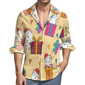 Schattige kat en geschenkdozen heren button down shirt lange mouwen V-hals shirt casual regular fit tops