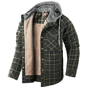 Heren Dikker Sherpa Fleece Gevoerd Flanellen Overhemd Hoodies Jas,Geruite Knoop Overhemd Katoenen Flanellen Geruit Overhemd Shacket Lumberjack Warm Western Winteroverhemdjassen,S
