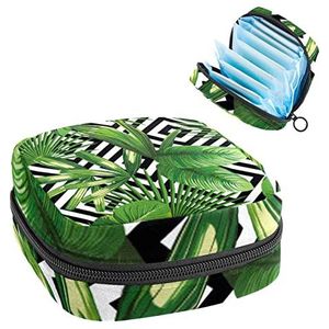 Maandverband Opbergtas, Menstruatie Cup Pouch Tampon Bag, Periode Pads Houder Organizer voor Vrouwen Meisjes, Bladeren in Geometrisch Patroon