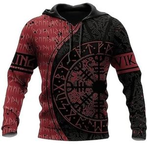 Unisex Viking Vegvisir Rune Hoodie, 3D-geprinte Klassieke Harajuku Casual Plus Zip Sweatshirt, Fall Outdoor Street Comfort Lange Mouw Pullover Sweatshirt(Color:Pullover Hoodie,Size:L)