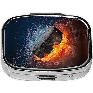 Ijshockey Gedrukt Vierkante Pillendoos Draagbare Reizen Medicijn Kleine Pillen Case met 3 Compartiment voor Pocket Purse