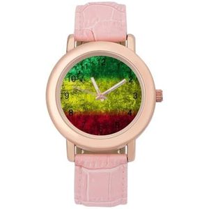 Rood Geel Groen Rasta Vlag Klassieke Horloges Voor Vrouwen Gemakkelijk Lezen Mode Grappige Grafische Horloge Gift Voor Werk Workout