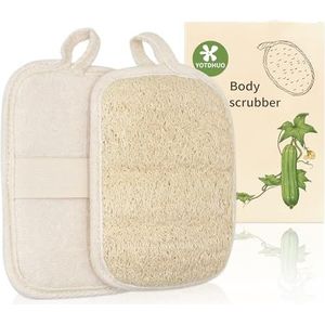 Natuurlijke Loofah Body Scrubber Exfoliator (2 stuks), rechthoekige loofa-vorm, gemaakt van biologische luffa voor vrouwen en mannen (wit)