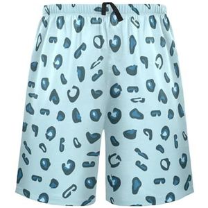 LI ZHI XIN Herenpyjamabroek, korte pyjamabroek, zomer casual short, elastische tailleband met trekkoord, rechte losse pasvorm met 2 zakken, S-XXL dierenluipaardprint blauw, Meerkleurig, M