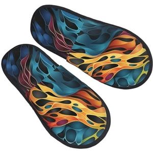 FCTVASDM Regenboog Luipaardprint Slippers voor Vrouwen Mannen Winter Huis Slippers Indoor Outdoor Fuzzy Slippers Slip-on Memory Foam Slippers, Zwart, Medium