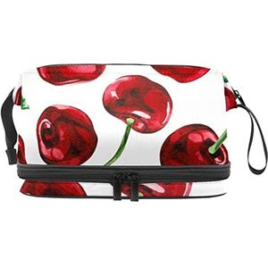 Grote capaciteit reizen cosmetische tas,Rode kers schilderij zoete vruchten,Make-up tas,Waterdichte make-up tas organisator, Meerkleurig, 27x15x14 cm/10.6x5.9x5.5 in