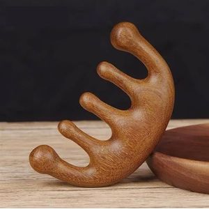 Massage kam natuurlijk hout brede tand haar kam multifunctionele hoofd massage kam groen sandelhout massage kam hoofd meridiaan (maat: gouden sandelhout)